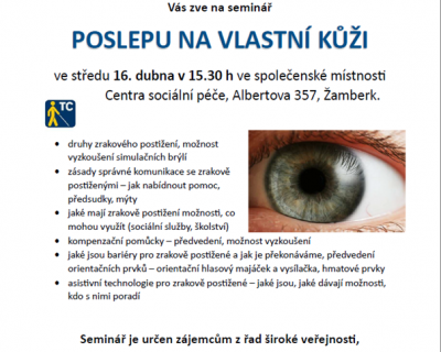 pozvánka na seminář "Poslepu na vlastní kůži"